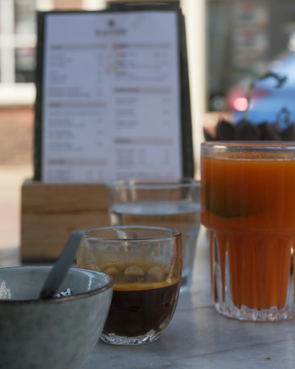 Fresh-squeezed orange juice and hot coffee